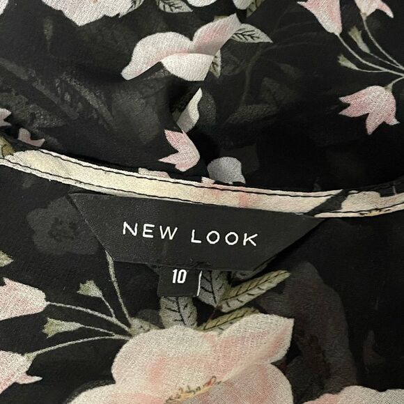 New Look Sheer Floral Bell Sleeve Blouse Size 10 - Picture 6 of 7